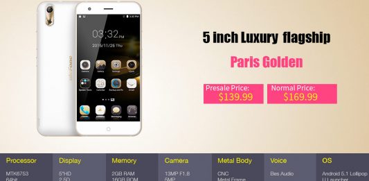 Золотой Телефон Ulefone Paris 4G c Чехлом и Стеклом за 139.99 Телефон Ulefone Paris 4G